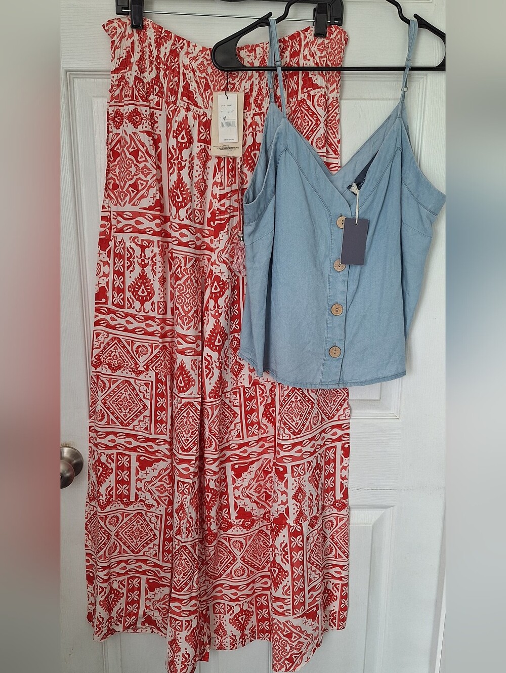 NWT Salty Lemon Boho Wide Leg Pants & Indigo Rising Chambray Cami Set Size L
